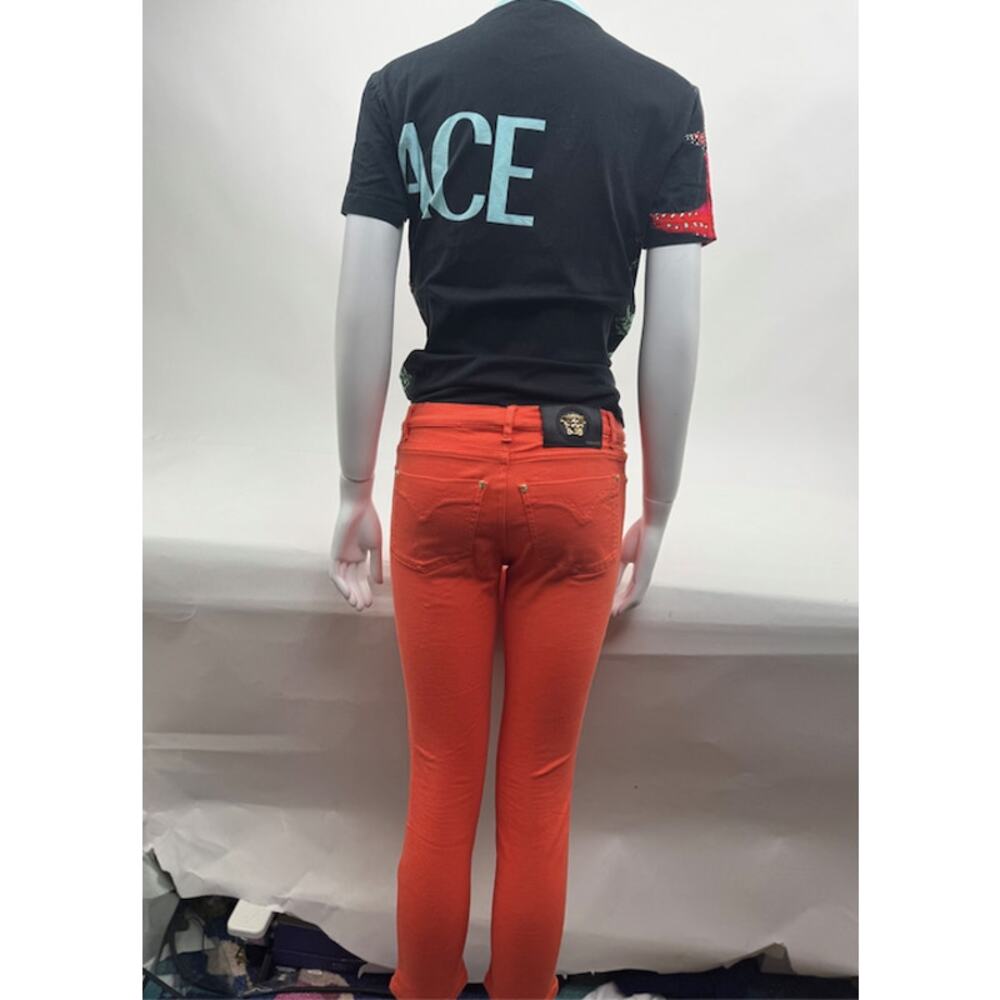 Women's Versace Runway Coral Medusa Motif Denim Jeans Size 25 - Picture 5 of 16